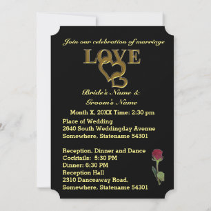 Romantic Interlocking Hearts & Red Rose Invitation