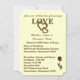 Romantic Interlocking Hearts & Red Rose Invitation
