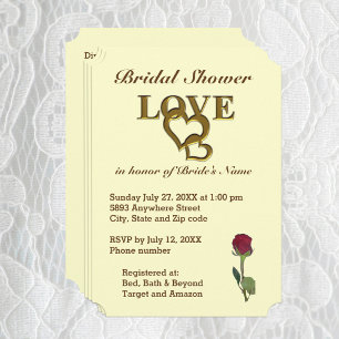 Romantic Interlocking Hearts & Red Rose Invitation