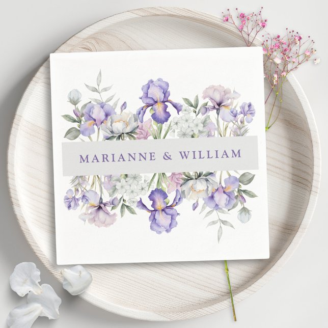 Romantic Irises & Peonies Floral Wedding  Napkin (Romantic Irises & Peonies Floral Wedding  Napkins)