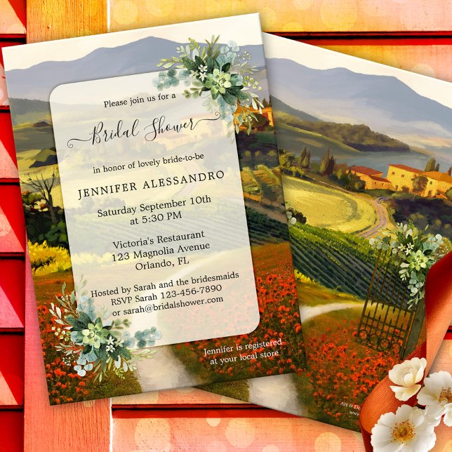 Romantic Italian Bridal Shower Invitation (Original bridal shower invitation featuring a fine art painting of an Italian landscape scene)