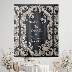 Romantic Ivory Baroque Vintage Art Luxury Wedding Tapestry