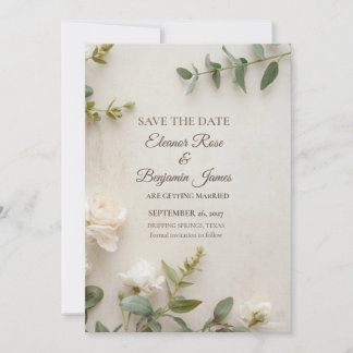 Romantic Ivory Botanical Save the Date