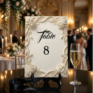 Romantic Ivory Cream Faux Relief Table Number