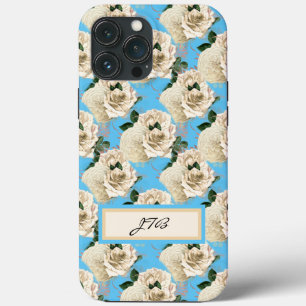 Romantic Ivory Roses on Fresh Sky Blue iPhone 13 Pro Max Case