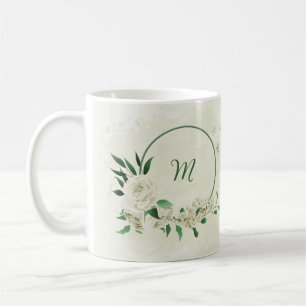 Romantic ivory white flowers greenery coffee mug