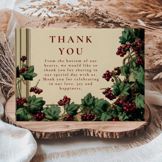 Romantic Ivy and Berry Wedding Thank You Card (Creator Uploaded)