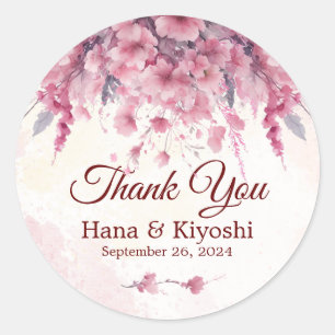 Romantic Japan Pink Cherry Blossom Circle Sticker