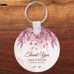 Romantic Japan Pink Cherry Blossom Circular Key Ring