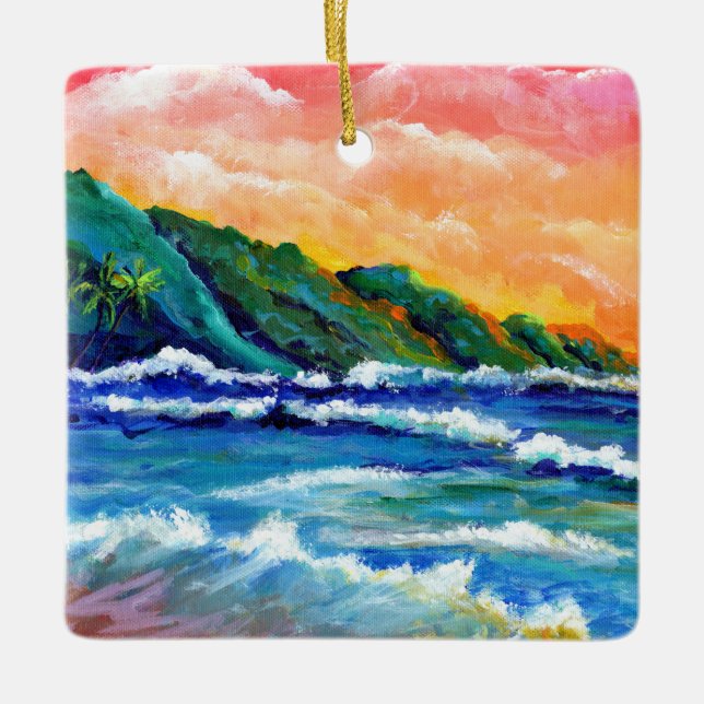 Romantic Kauai Sunset Ceramic Ornament (Front)