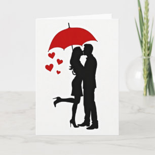 Romantic Kiss Umbrella Hearts Card