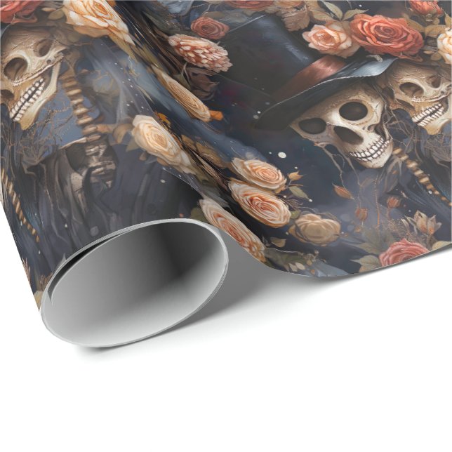 Romantic Kissing Steampunk Skulls Gothic Wedding Wrapping Paper (Roll Corner)