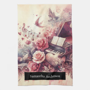 Romantic Kitchen: Abstract Hearts Piano Music Tea Towel