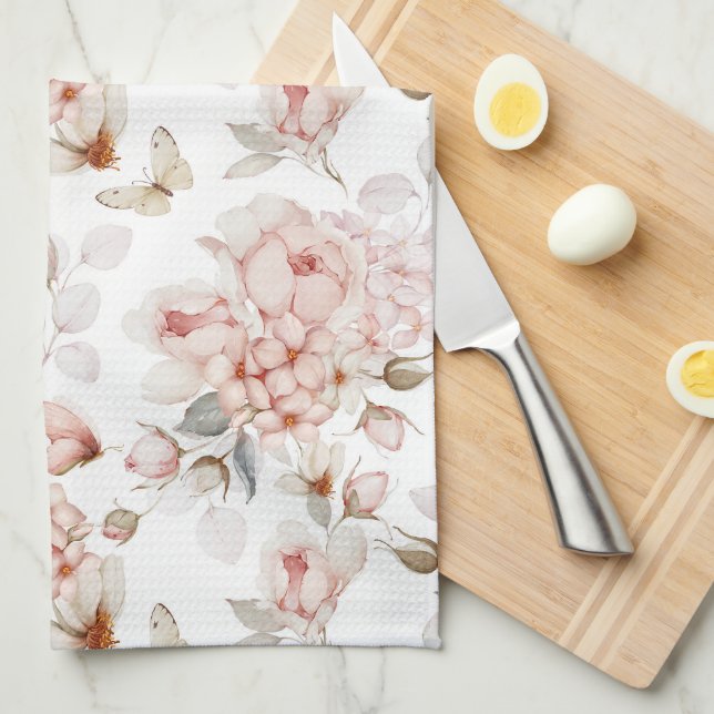 Romantic Kitchen Towel with Floral Pattern (Quarter Fold)