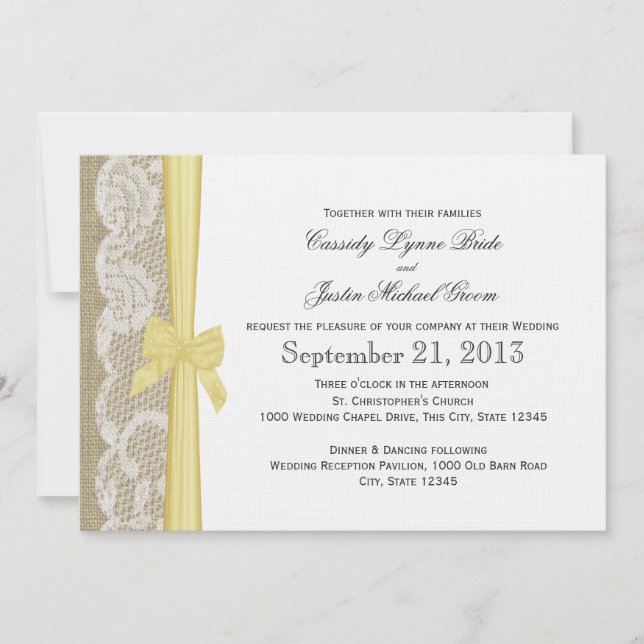 Romantic Lace and Bow Wedding Invitation (Front)