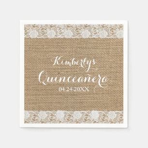 Romantic Lace and burlap Quinceañera Paper Napkins