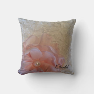 Romantic Lace and Pink Rose Cushion