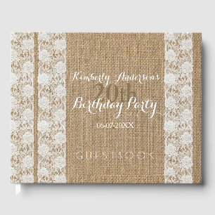 Romantic Lace burlap 20th Birthday Guest Book