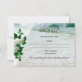 Romantic Lace Pearls Orchid Beach Wedding RSVP Invitation