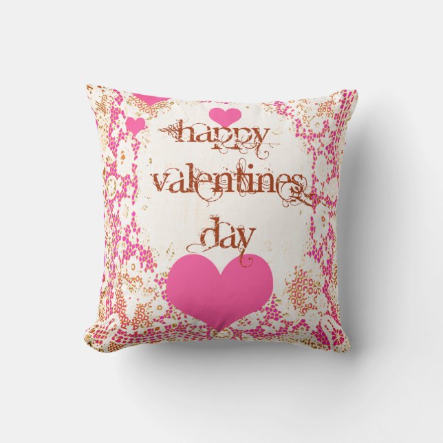 Romantic Lace Pink Valentines Day Throw Pillow (Front)