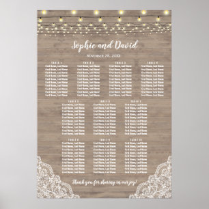 Romantic Lace String Lights Wedding Seating Chart