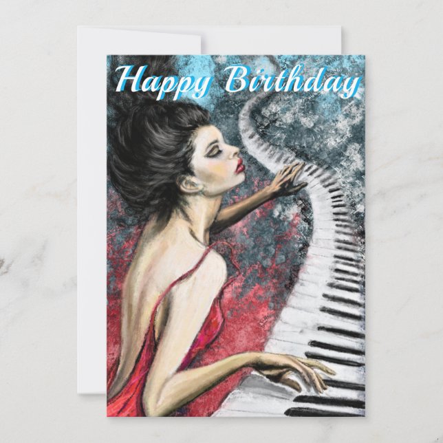 Romantic Lady Piano Music Birthday Card (Front)