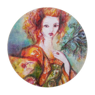 ROMANTIC LADY WITH PEACOCK FEATHER  CUTTING BOARD