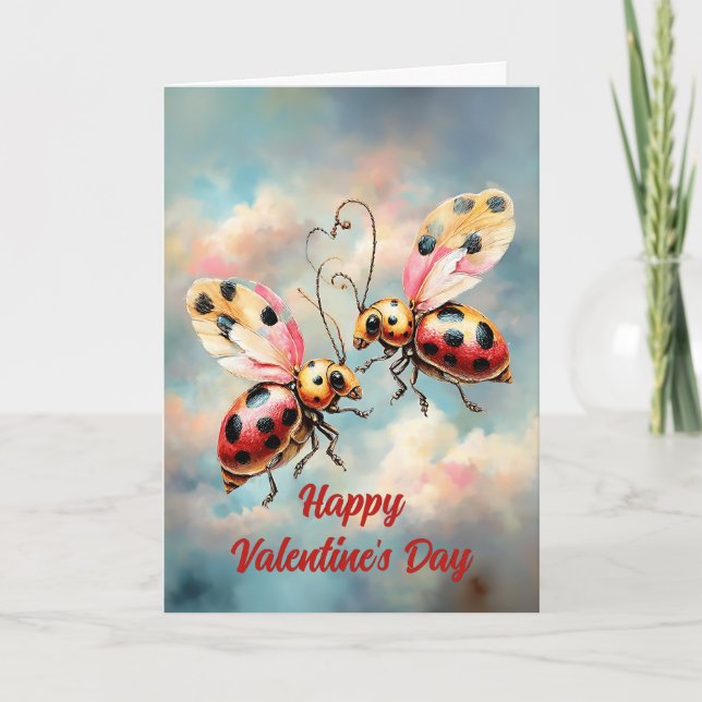 Romantic Ladybugs in Flight Card (Front)