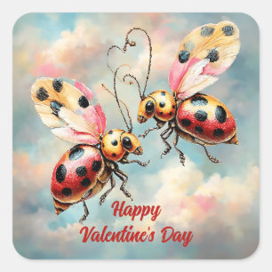 Romantic Ladybugs in Flight Square Sticker