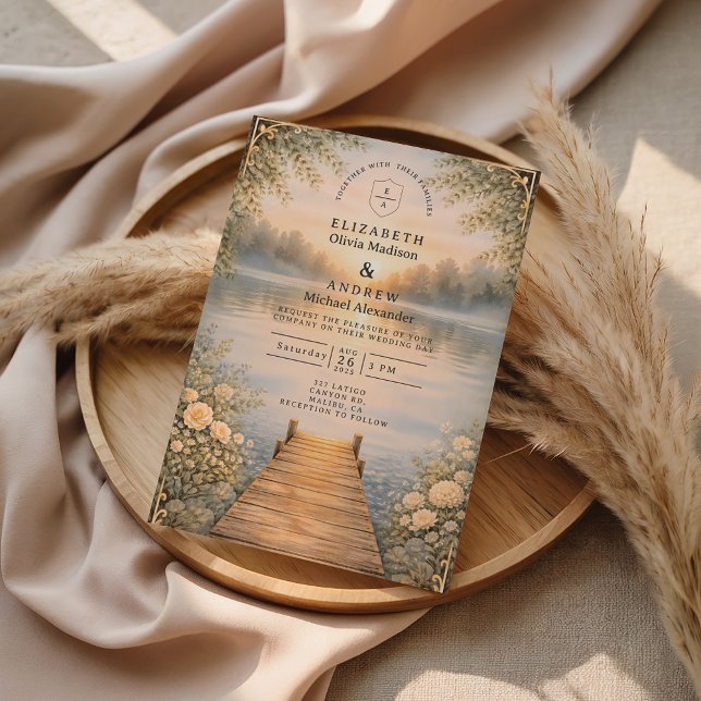 Romantic Lake Pier Wildflower Wedding Invitation (Creator Uploaded)
