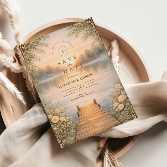 Romantic Lake Pier Wildflower Wedding Save The Date (Creator Uploaded)