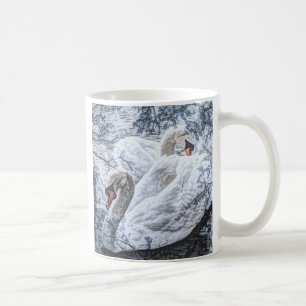 romantic lake swimming white swan coffee mug