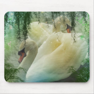 Romantic Lake Swimming White Swans Mouse Pad