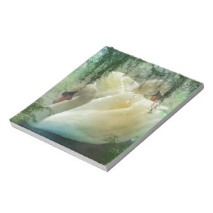Romantic Lake Swimming White Swans Notepad