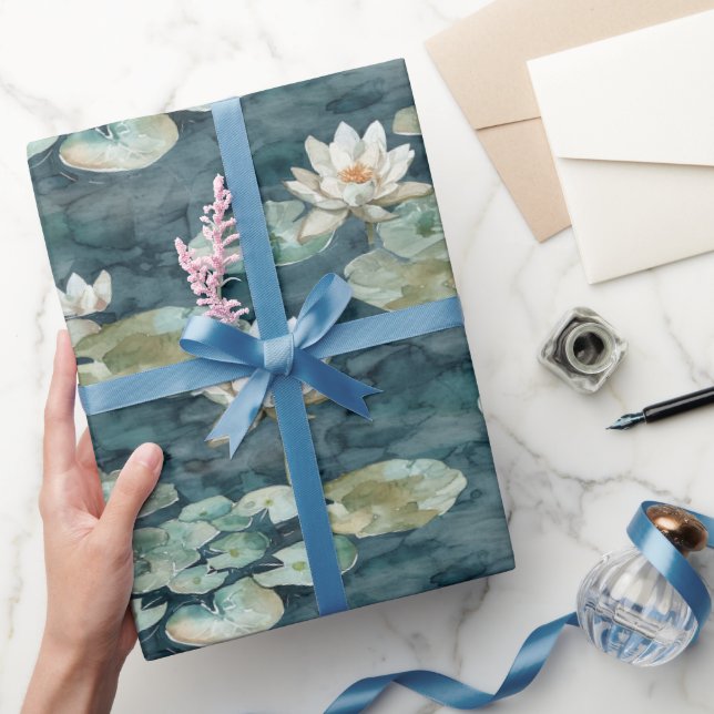 Romantic Lake Water Lily Floral Bridal Shower Wrapping Paper (Gifting)