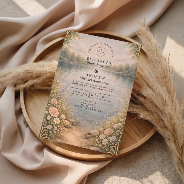 Romantic Lake Wildflower Forest Wedding Invitation (Creator Uploaded)