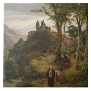 Romantic Landscape with Monastery Complex Ceramic Tile