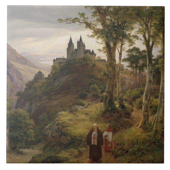Romantic Landscape with Monastery Complex Ceramic Tile (Front)