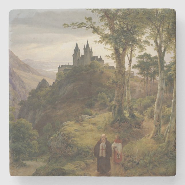 Romantic Landscape with Monastery Complex Stone Coaster (Front)
