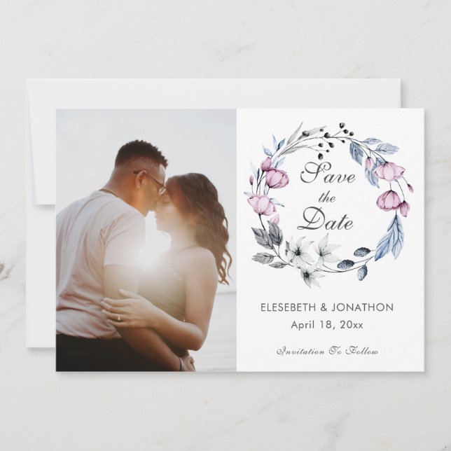 Romantic Lavender Blue Floral Blossom Save The Date (Front)