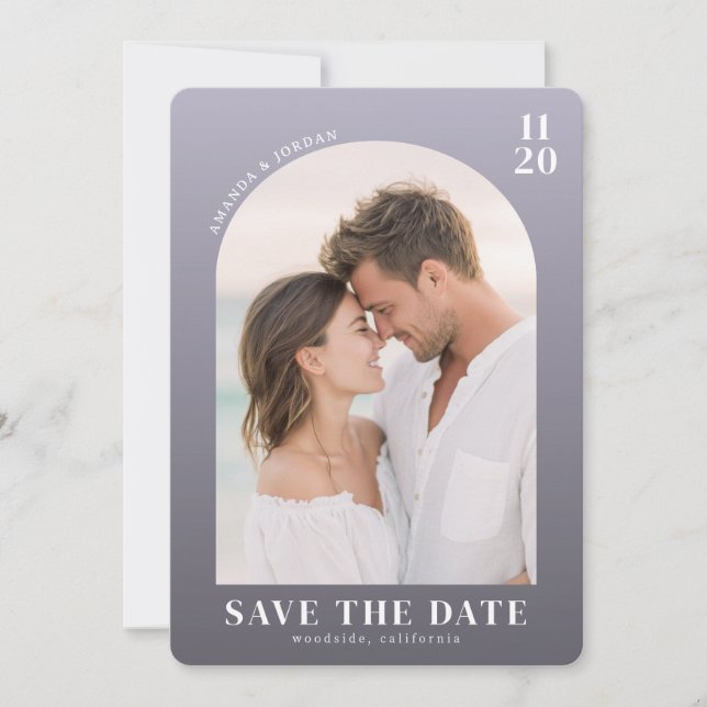 Romantic Lavender Contemporary Photo Save The Date (Front)