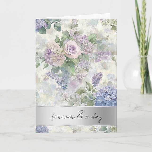 Romantic Lavender Floral Roses Wedding Card (Front)