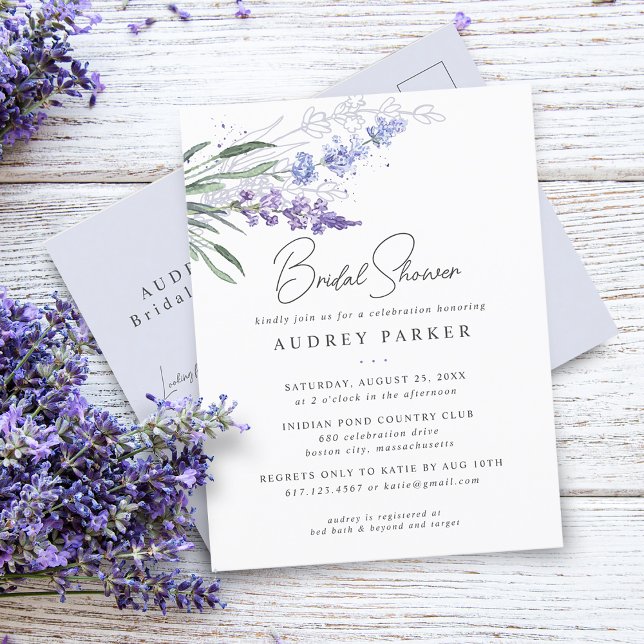 Romantic Lavender Floral Watercolor Bridal Shower Invitation Postcard (Creator Uploaded)