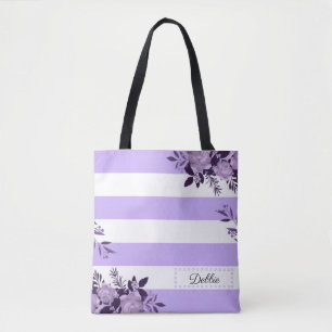 Romantic Lavender Flowers And Stripes Tote Bag