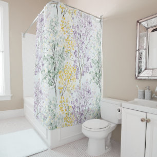 Romantic Lavender Green Yellow Flowers Shower Curtain