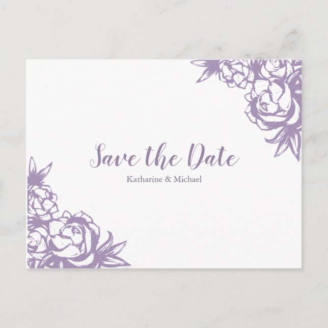 Romantic Lavender Peonies Wedding Save the Date Announcement Postcard (Front)