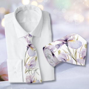 Romantic Lavender Purple Iris Floral Wedding Tie