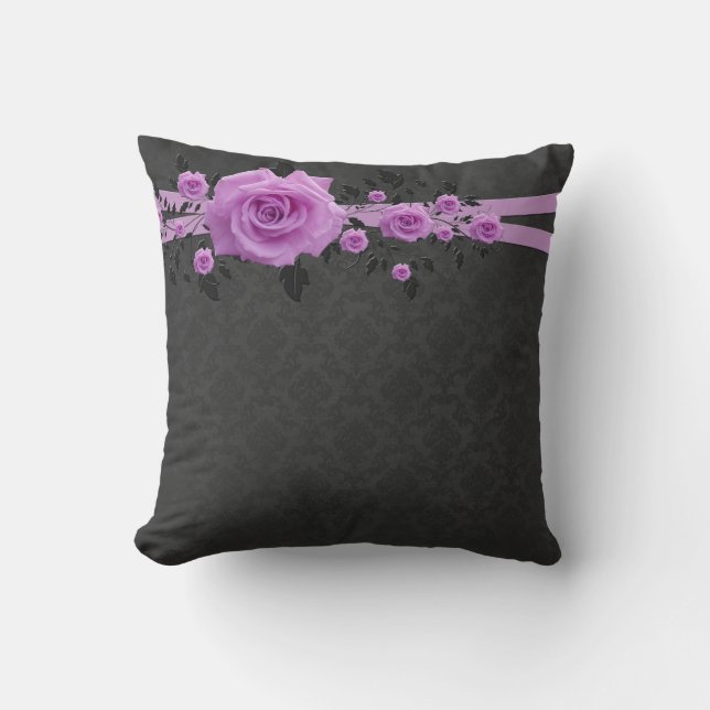 Romantic Lavender Roses Damask Pillow (Front)