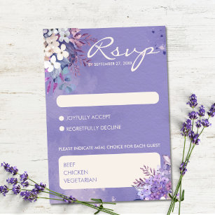 Romantic Lavender Watercolor Floral Spring Wedding RSVP Card