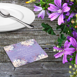 Romantic Lavender Watercolor Floral Spring Wedding Square Paper Coaster